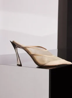 MUGLER Tan mesh Fang 95 mules
