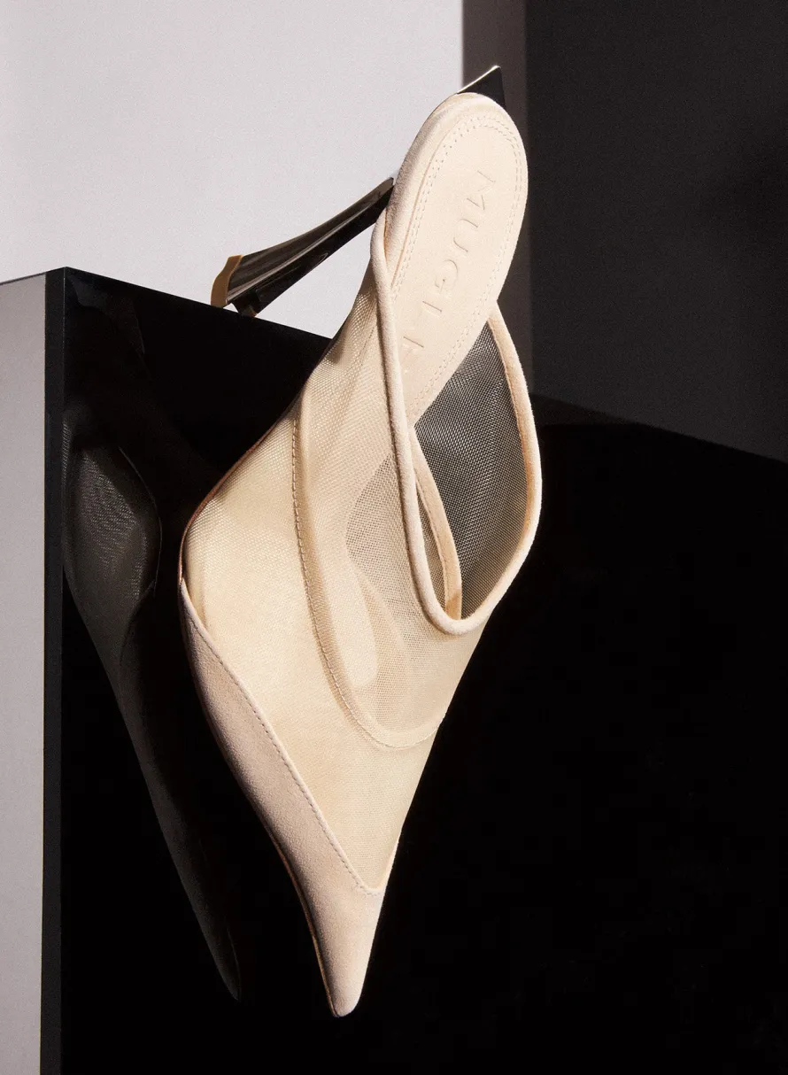 MUGLER Tan mesh Fang 95 mules