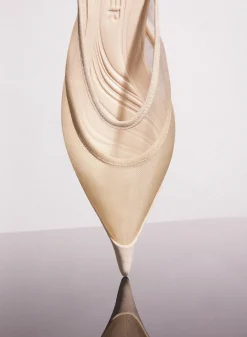 MUGLER tan mesh fang flat mules