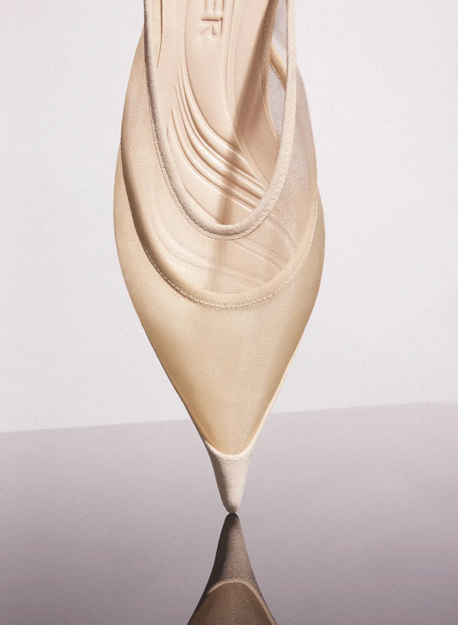 MUGLER tan mesh fang flat mules