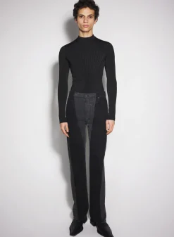 Women MUGLER washed black bi-material straight leg jeans