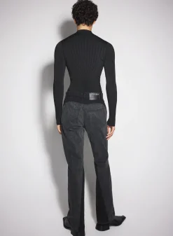 Women MUGLER washed black bi-material straight leg jeans