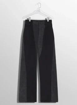 Women MUGLER washed black bi-material straight leg jeans