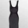 Women MUGLER washed black buckled denim dress