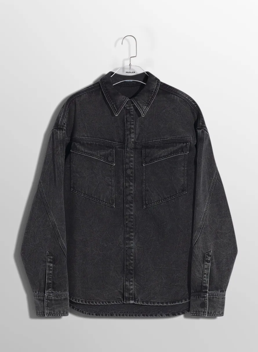 Women MUGLER washed black denim shirt