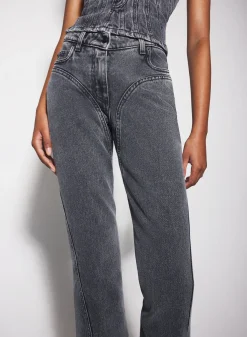 Women MUGLER washed black flared jeans