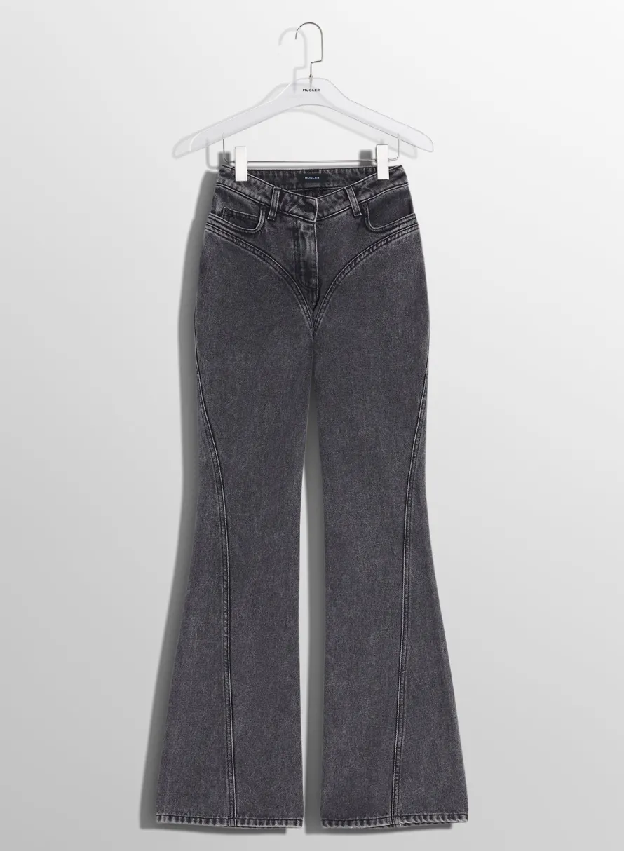 Women MUGLER washed black flared jeans