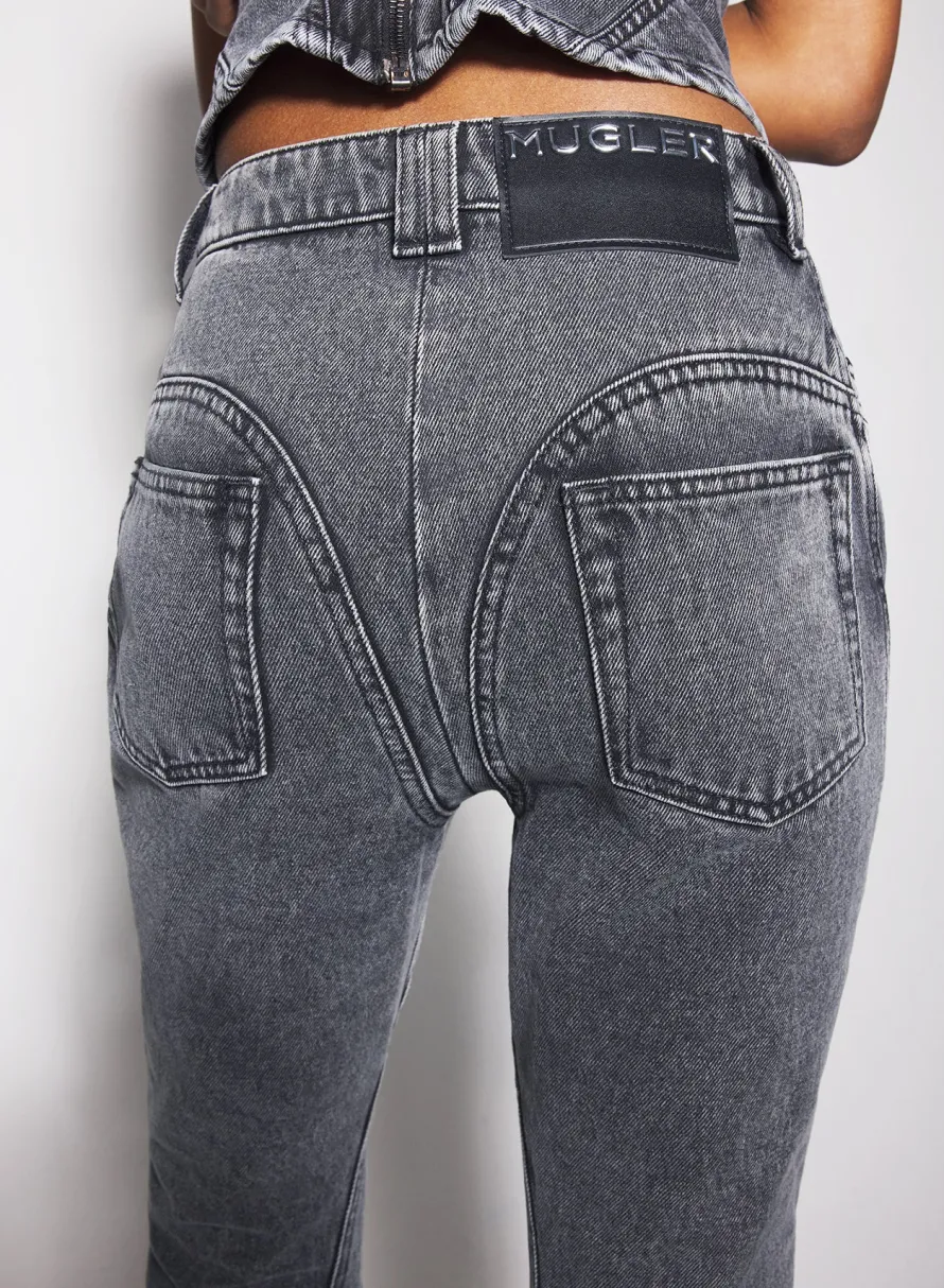 Women MUGLER washed black flared jeans