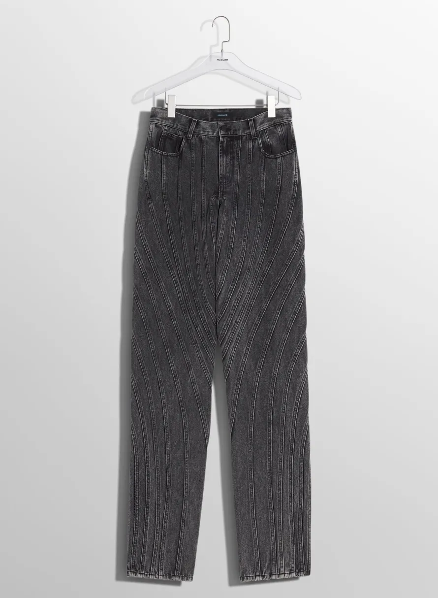 Women MUGLER washed black spiral baggy jeans