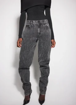 Women MUGLER washed black spiral baggy jeans