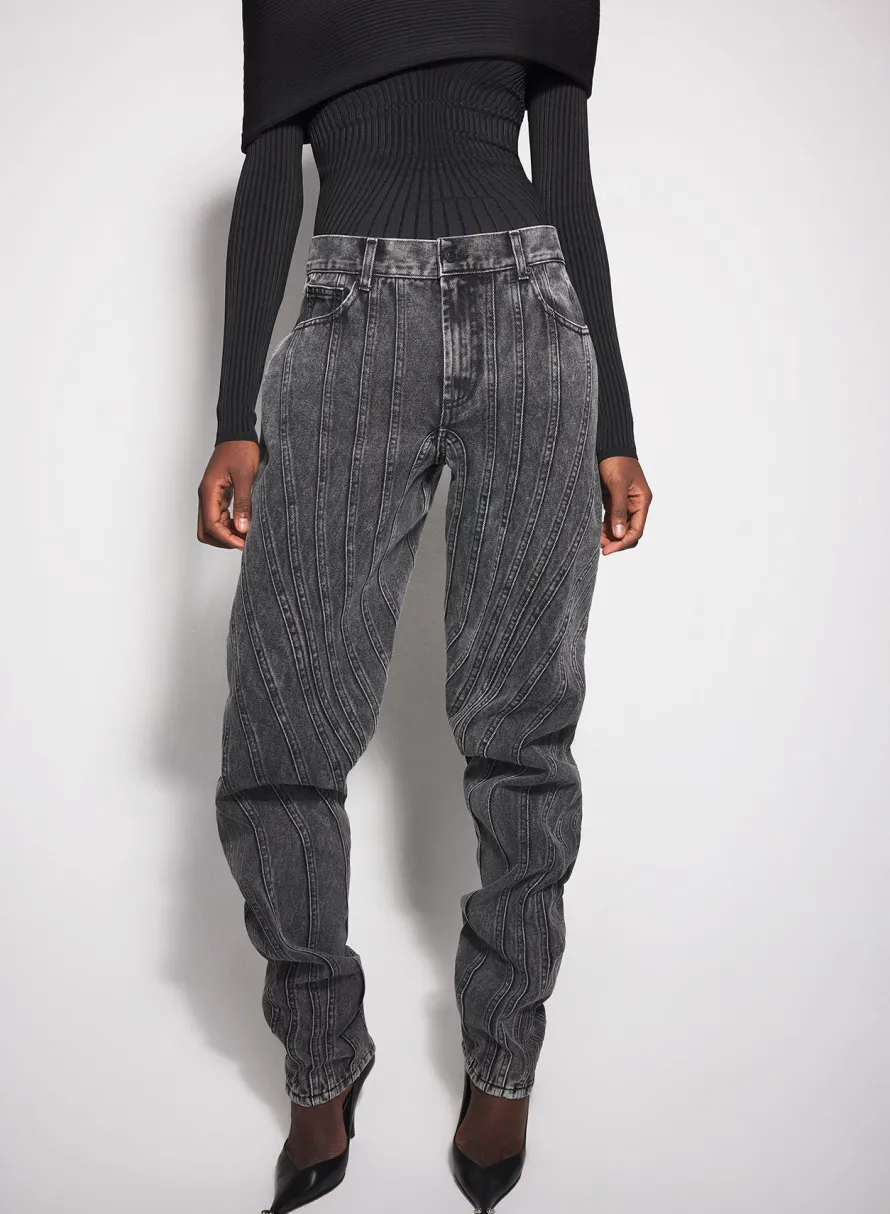 Women MUGLER washed black spiral baggy jeans