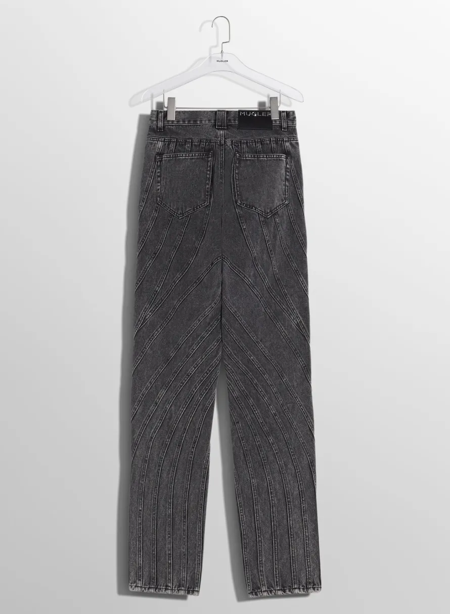 Women MUGLER washed black spiral baggy jeans