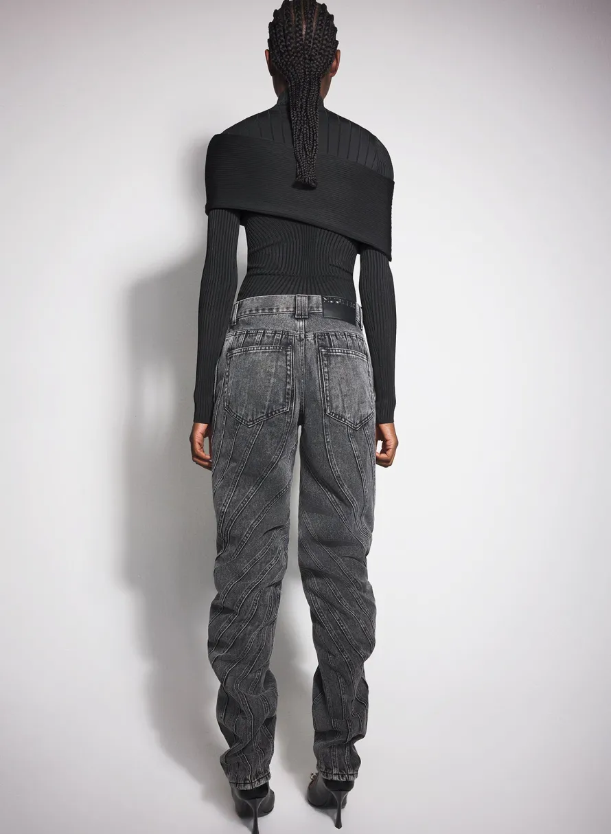 Women MUGLER washed black spiral baggy jeans