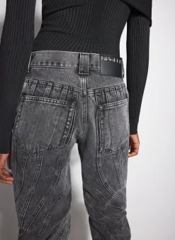 Women MUGLER washed black spiral baggy jeans