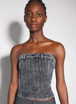 Women MUGLER washed black spiral denim bustier
