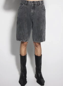 Women MUGLER washed black spiral denim shorts
