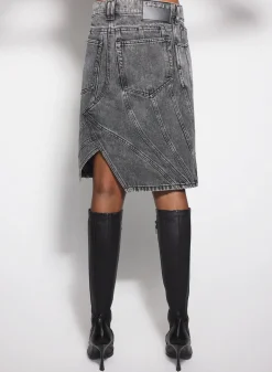 Women MUGLER washed black spiral denim skirt
