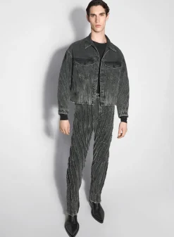 Women MUGLER washed black spiral denim jacket
