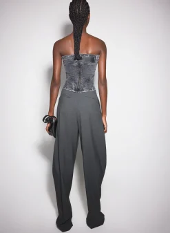 Women MUGLER washed black spiral denim bustier
