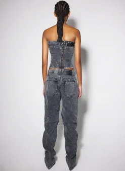 Women MUGLER washed black spiral denim studded bustier