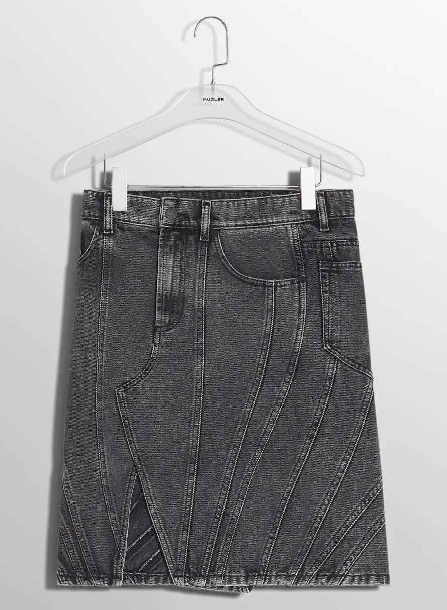 Women MUGLER washed black spiral denim skirt