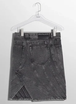 Women MUGLER washed black spiral denim skirt