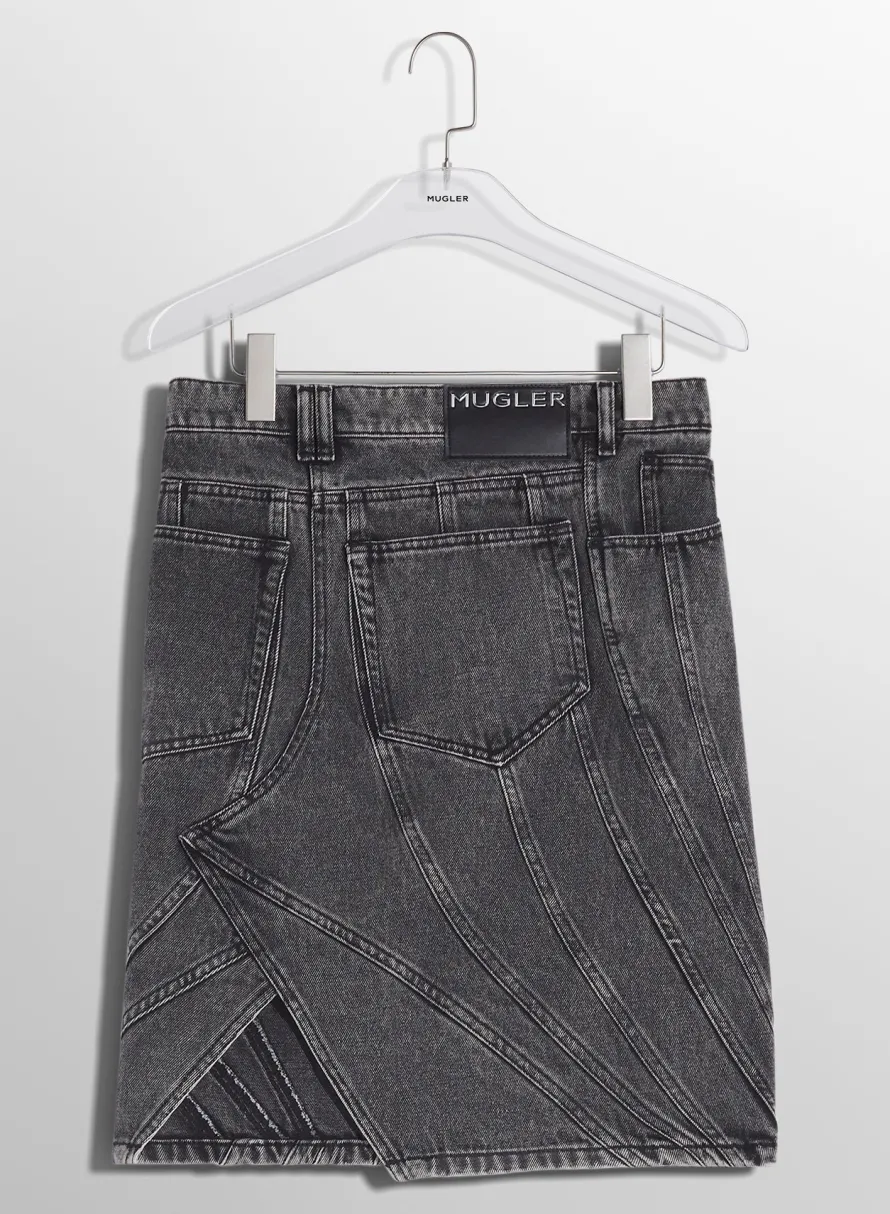 Women MUGLER washed black spiral denim skirt