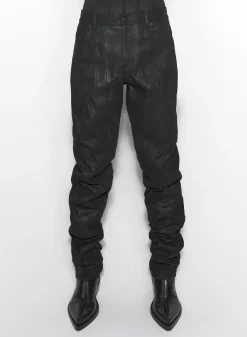 Women MUGLER waxed black spiral baggy jeans