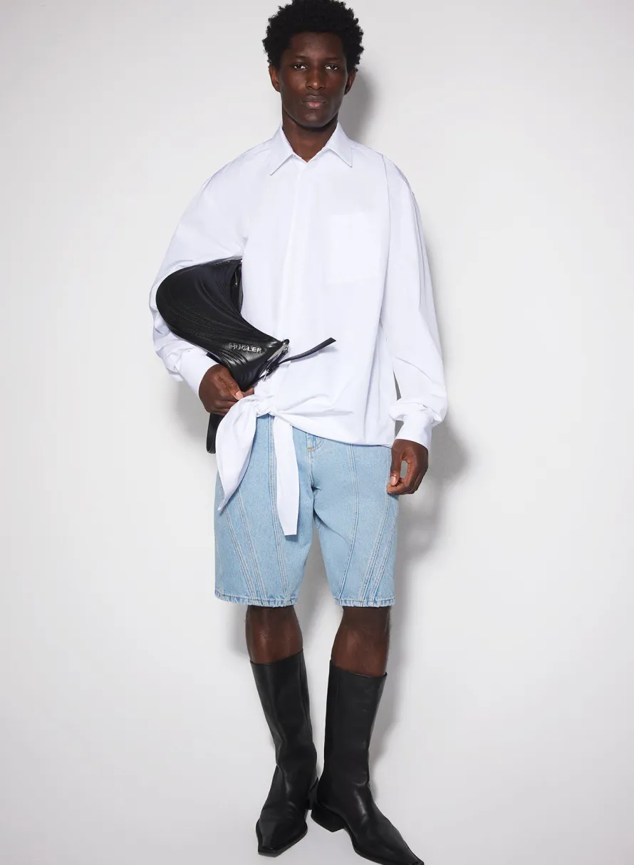 Women MUGLER white knotted poplin shirt