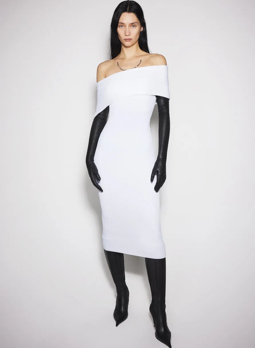 Women MUGLER white off-shoulder sculpting knit dress