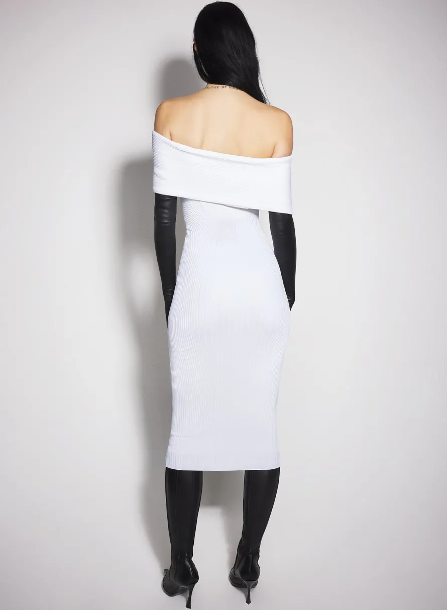 Women MUGLER white off-shoulder sculpting knit dress