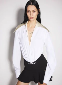 Women MUGLER white spiky satin collar bodysuit