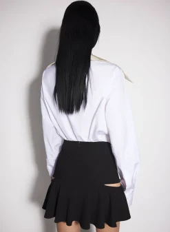 Women MUGLER white spiky satin collar bodysuit