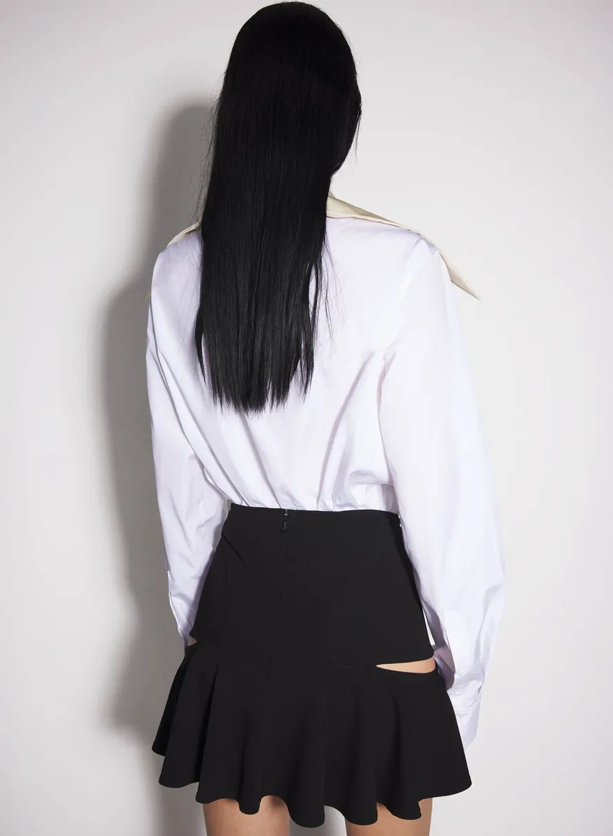 Women MUGLER white spiky satin collar bodysuit