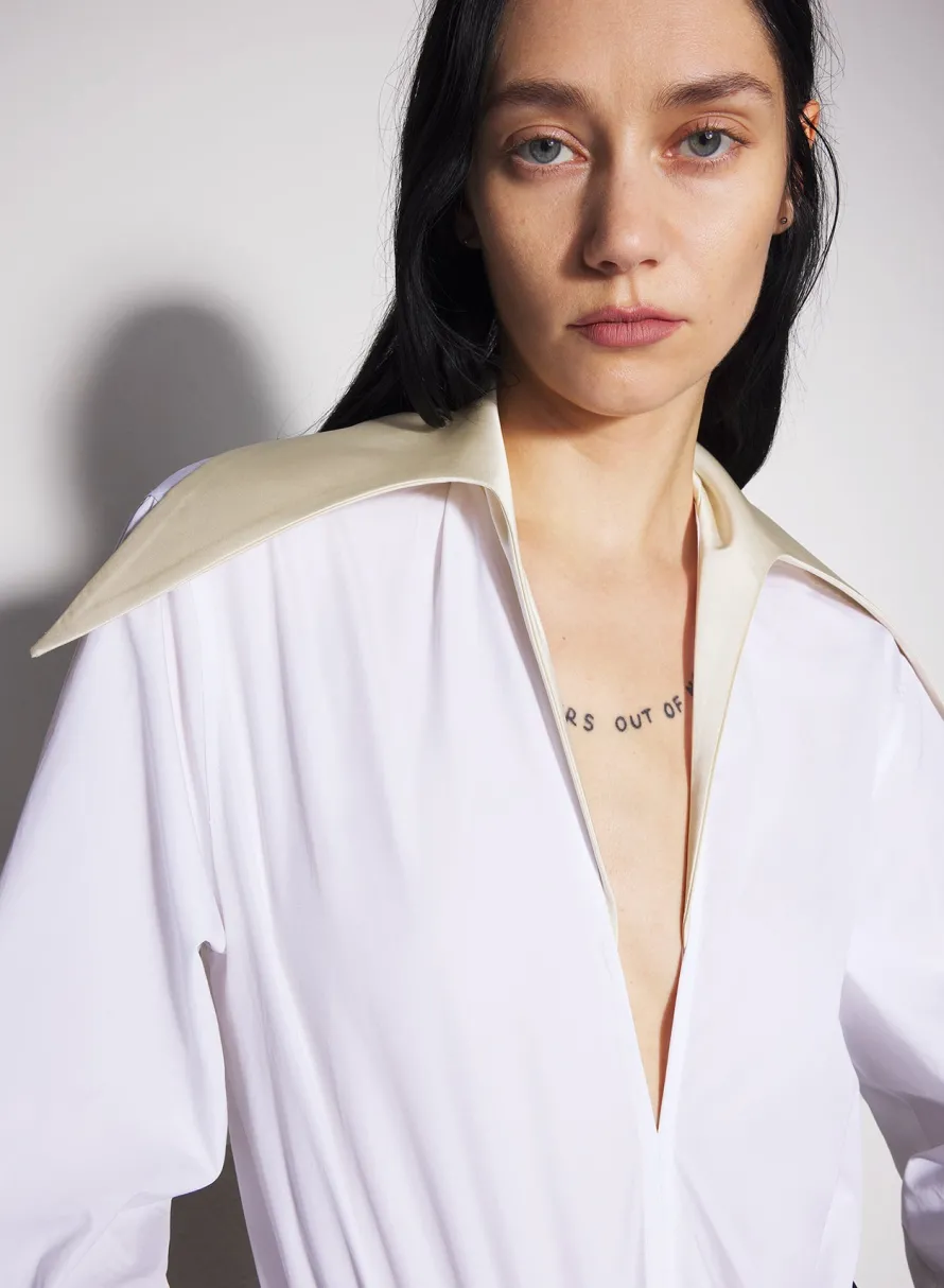 Women MUGLER white spiky satin collar bodysuit