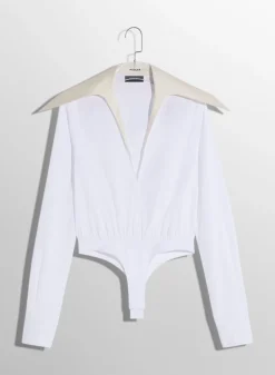 Women MUGLER white spiky satin collar bodysuit