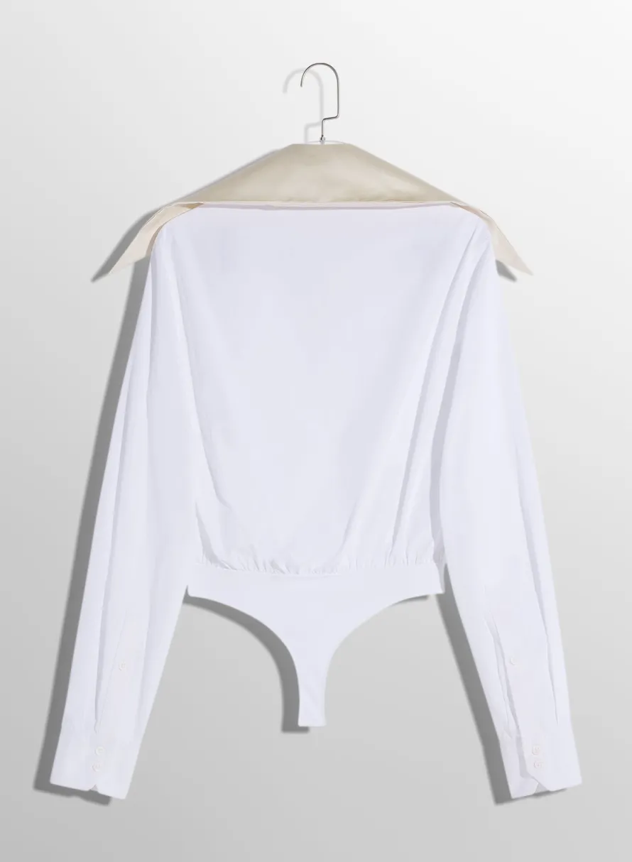 Women MUGLER white spiky satin collar bodysuit