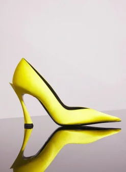 MUGLER yellow leather fang 95 satin pump