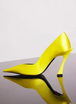 MUGLER yellow leather fang 95 satin pump